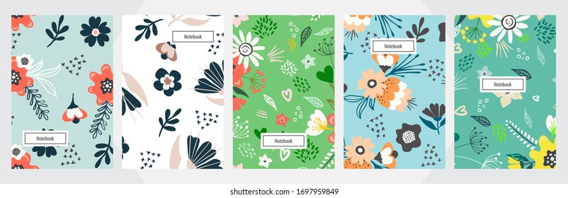 Modern abstract floral art vector notebook background. Hand draw template leaves and line art background for paper, cover, fabric, interior decor.