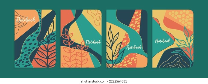 Modern abstract floral art vector notebook cover.Botanical abstract scribble background.For planners, brochures, books, catalogs,schoolbook