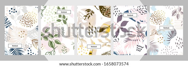 Modern abstract floral art vector notebook\
background. Hand draw template leaves and line art background for\
paper, cover, fabric, interior\
decor.