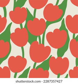 Modern abstract floral illustration with tulips. Vector seamless pattern. It can be used for wallpaper, textile, apparel. 