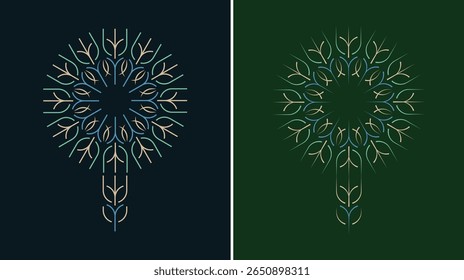 Modern Abstract Floral Mandala Vector. Minimalist Line Art Design.
