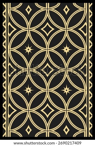 Modern abstract floral pattern design with geometric repetition, golden elegant petals, vintage tile inspiration, luxury seamless vector artwork, ideal for fashion, textiles, invitations, wallpapers, 