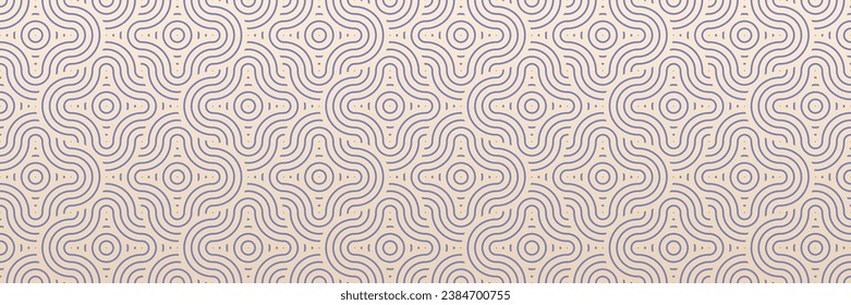 Modern Abstract Floral Pattern. Seamless Wave Geometric Design, Blue and Cream Background Vector. Stylish Contemporary Ornament For Textiles and Wallpapers.
