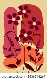 Modern abstract floral poster wall art featuring bold flower silhouettes and organic shapes in warm earthy tones