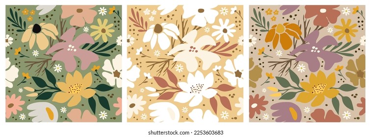 Resumen moderno Patrón sin soldadura floral. Diseño de Arte Moderno de Mid Century para tapicería, papel envolvente, cubierta, tela, decoración interior, textil, diseño de superficie. Ilustración vectorial de moda.