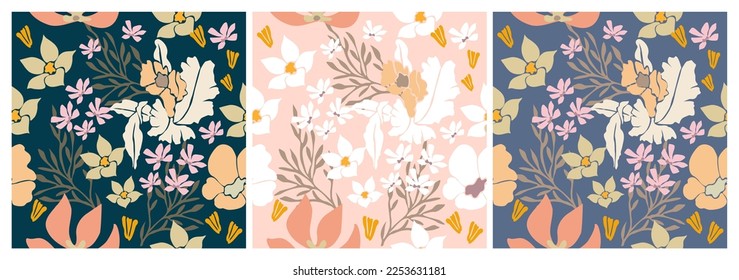 Modern Abstract Floral seamless pattern. Mid Century Modern Art design for wallpaper, wrapping paper, cover, fabric, interior decor, textile, surface design. Trendy vector illustration.