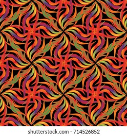 Modern abstract floral seamless pattern. Bright multicolor background with vintage hand drawn tiled paisley flowers and ethnic tribal ornaments. Vector fabric texture