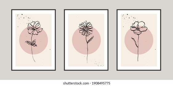 Modern abstract flower lines and arts background with different shapes for wall decoration, postcard or brochure cover design. Vector  illustrations design