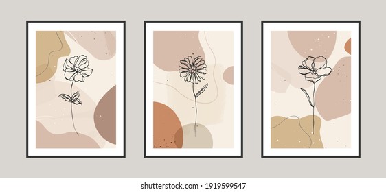 Modern abstract flower lines and arts background with different shapes for wall decoration, postcard or brochure cover design. Vector  illustrations design