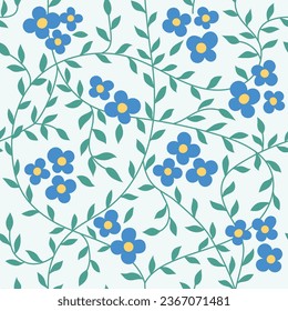 Modern abstract flower seamless pattern with forget me not. Trendy cute botanical vector background with floral design.