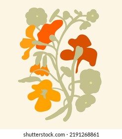 Modern abstract flowers, boho hippie style