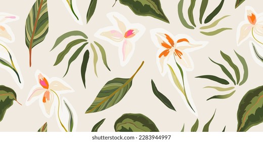 Modern abstract flowers collage pattern. Bright contemporary print. Fashionable template for design. 