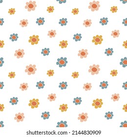Flores abstractas modernas, sin fisuras. Ilustración vectorial floral azul, amarillo y terracota boho.