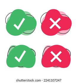 Modern Abstract Fluid Check Mark And Cross Set Vectorart
