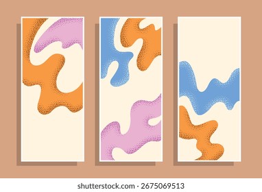 Fundo vertical fluido abstrato moderno definido com formas orgânicas coloridas.