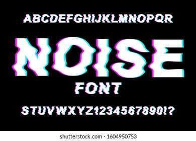 Modern abstract font of the English alphabet with the effect of interference. Vector illustration.