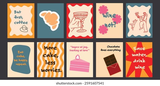 Modern abstract food illustrations for kitchen and dining spaces. Playful and stylish compositions inspired by Matisse, ideal for cafes, restaurants, and home decor. Minimalist and vibrant prints