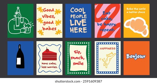 Modern abstract food illustrations for kitchen and dining spaces. Playful and stylish compositions inspired by Matisse, ideal for cafes, restaurants, and home decor. Minimalist and vibrant prints