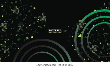 Modern Abstract Football Background with Geometric Shapes and Sport Icons on Dark Theme