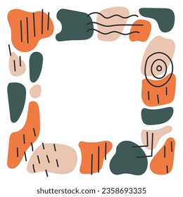 Modern abstract frame with organic shapes. Trendy hand drawn colorful square border. Contemporary art with doodle elements. Vector illustration.