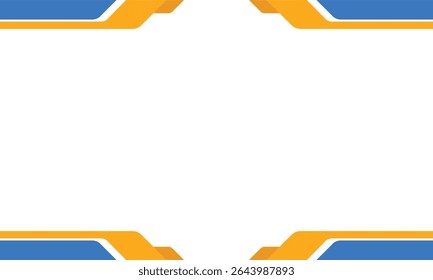 Modern abstract frame with symmetrical blue and orange geometric elements on a white background. Perfect for templates, digital banners, business use, and professional designs.