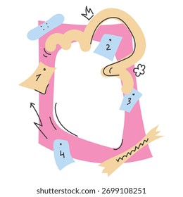 A modern abstract frame template for decorating posts, photos and albums in doodle style. Curved lines, arrows, and various playful elements are perfect for dairy and scrapbook.