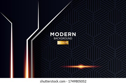 modern abstract future black premium background banner with golden light line in hexagon texture.