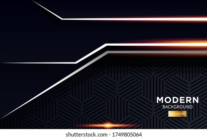 banner moderno abstracto futuro de fondo negro premium con línea dorada de luz en textura hexagonal.