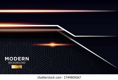 modern abstract future black premium background banner with golden light line in hexagon texture.