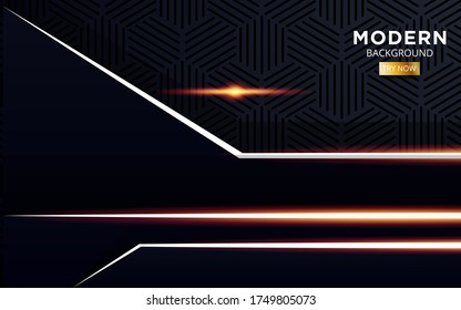 banner moderno abstracto futuro de fondo negro premium con línea dorada de luz en textura hexagonal.