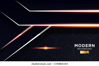 banner moderno abstracto futuro de fondo negro premium con línea dorada de luz en textura hexagonal.