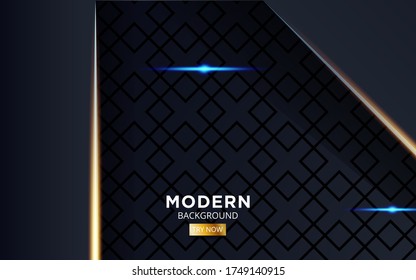 modern abstract future blue background banner with golden light line in geometric texture.