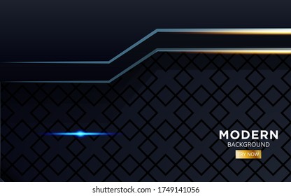 modern abstract future blue background banner with golden light line in geometric texture.