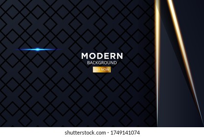 modern abstract future blue background banner with golden light line in geometric texture.