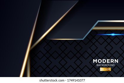 modern abstract future blue background banner with golden light line in geometric texture.