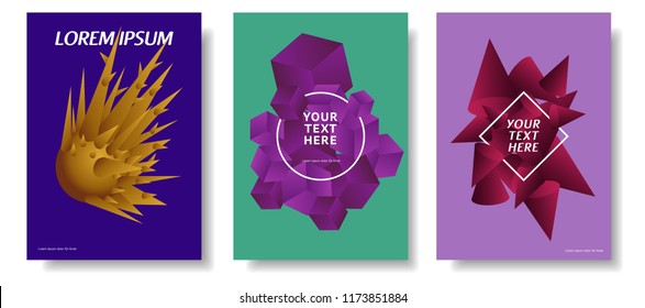 Modern abstract futuristic covers design set with cool gradient shapes composition.
