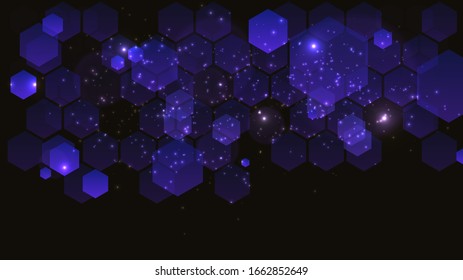 Modern abstract futuristic hexagonal background. Vector illustration design. Abstract bokeh background in dark blue colors. Futuristic technology style. Modern color dark blue hexagonal backdrop