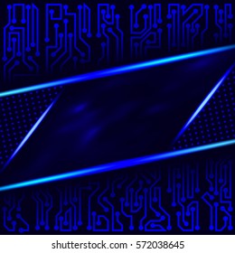 Modern abstract futuristic technological background of blue shades with with circuit board elements
