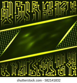 Modern abstract futuristic technological background of yellow shades with with circuit board elements