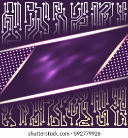 Modern abstract futuristic technological background of violet and white shades with circuit board elements