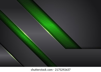 Resumen moderno Tecnología futurista 3D Superposición de fondo metálico sobre el brillante hexágono verde