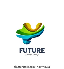 Modern abstract futuristic vector logo. Minimal clean geometric design, created with overlapping waves