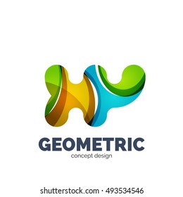 Logo moderno abstracto de vector futurista. Diseño geométrico minimo y limpio, creado con ondas superpuestas