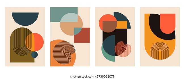 Modern Abstract Geometric Art Poster Collection. Abstract Geometric Poster with Modern Mid Century Set of 4 Art Prints