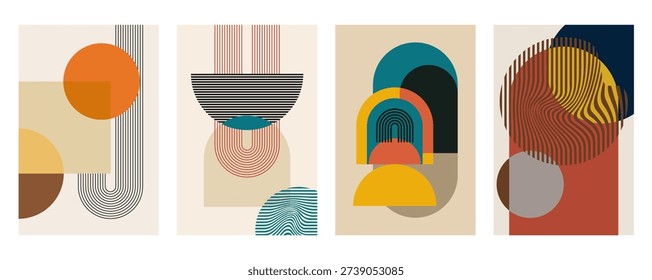Modern Abstract Geometric Art Poster Collection. Abstract Geometric Poster with Modern Mid Century Set of 4 Art Prints