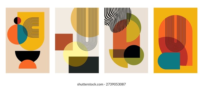 Modern Abstract Geometric Art Poster Collection. Abstract Geometric Poster with Modern Mid Century Set of 4 Art Prints