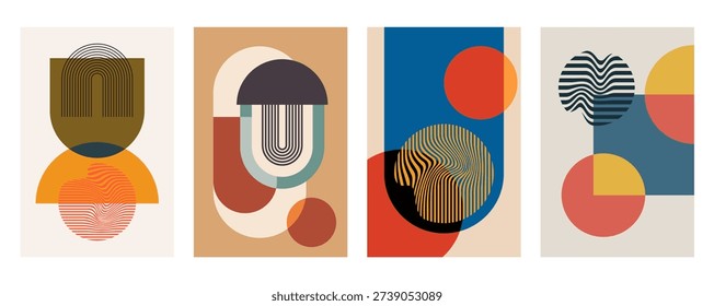 Modern Abstract Geometric Art Poster Collection. Abstract Geometric Poster with Modern Mid Century Set of 4 Art Prints