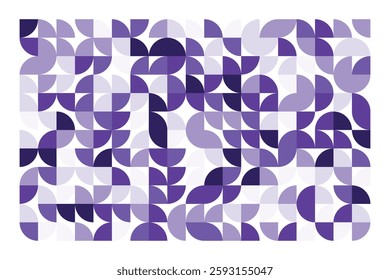 A modern abstract geometric artwork with curved and quarter-circle shapes in shades of purple. The seamless composition creates a rhythmic flow, combining symmetry and organic balance.