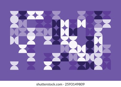 A modern abstract geometric artwork with interlocking circular and semi-circular shapes in shades of purple. The rhythmic pattern creates a visually appealing, structured, and contemporary design.