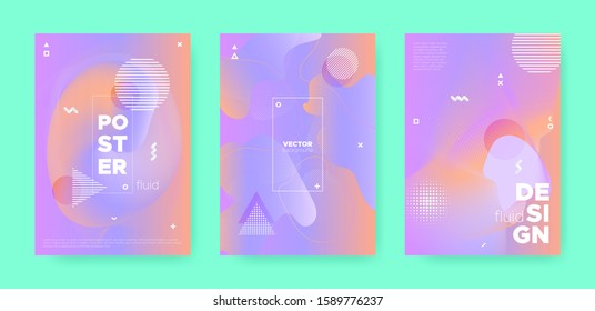 Modern Abstract Geometric Background. 70s or 80s Effect. Purple Wave Gradient Shape. Vector Pastel Wave Shapes. Memphis Geometric Elements. Gradient Flow Shapes. Abstract Geometric Elements.